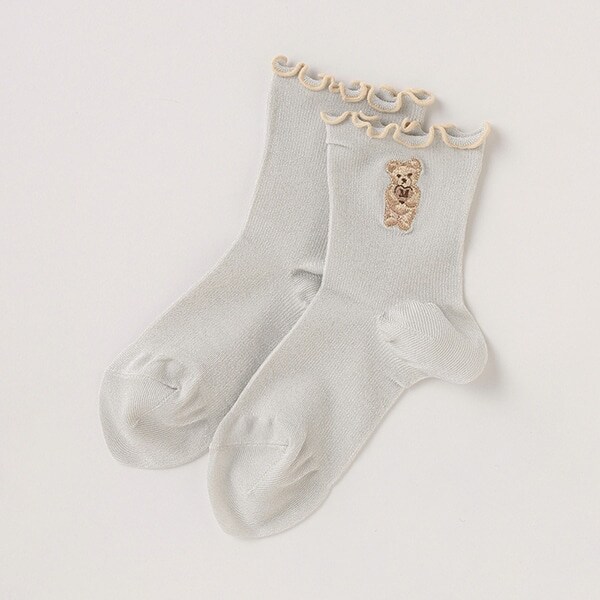 クマ刺しゅうリブソックス 【日本製】