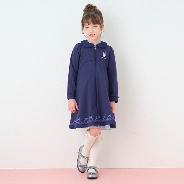 バレエリボン刺しゅう衿つきジップワンピース