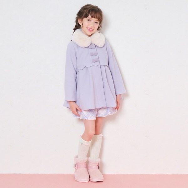 ファー衿つきスカラップショートコート