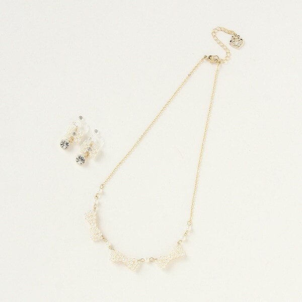 リボンネックレス＆イヤリングセット