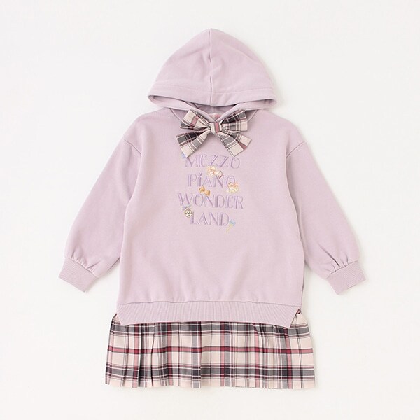 チェックプリーツ切替パーカワンピース