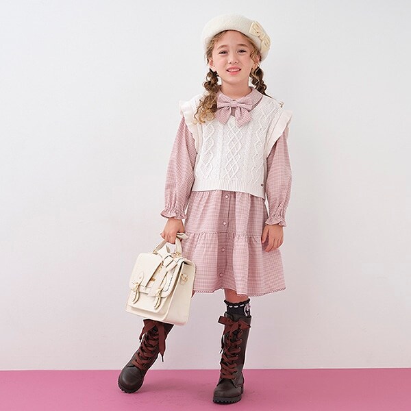 チェックワンピース＆ニットベストセット