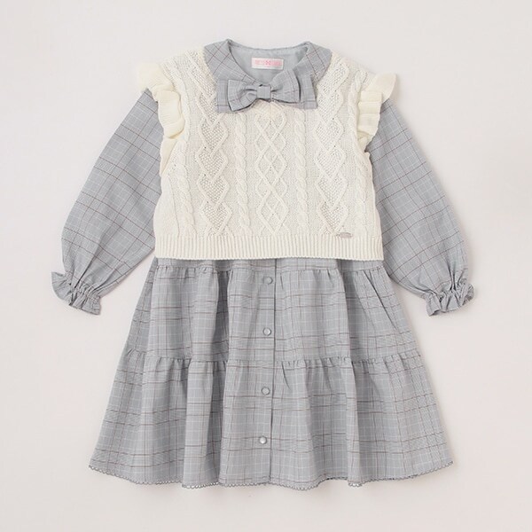 チェックワンピース＆ニットベストセット