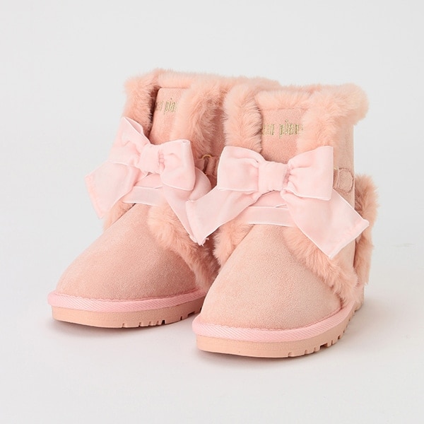 レースアップリボン×クマ耳　ムートン風ブーツ