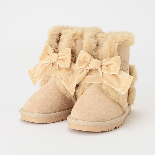 レースアップリボン×クマ耳　ムートン風ブーツ