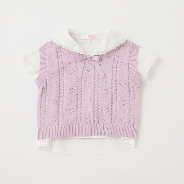 セーラーカラー半袖ブラウス＆ニットベストセット