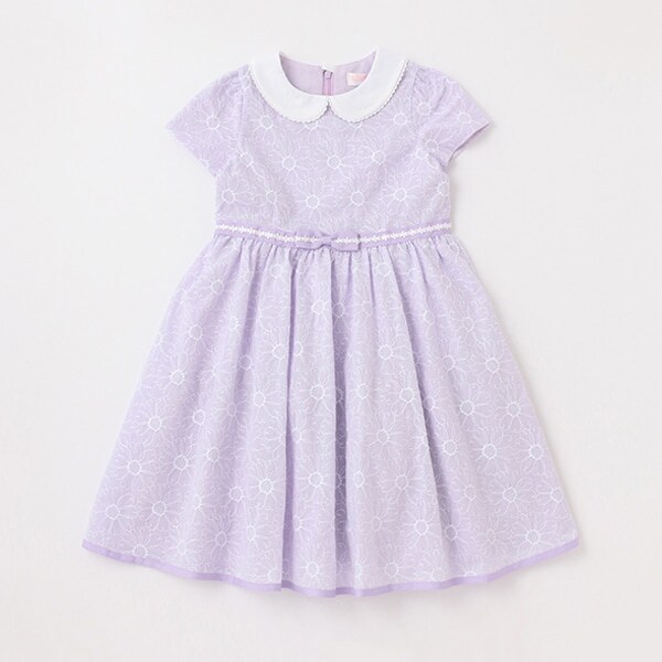 衿つき　花刺しゅうワンピース