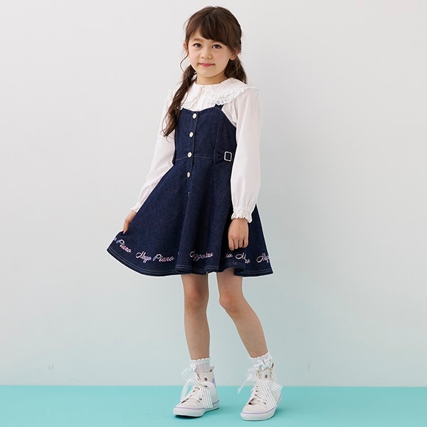 裾ロゴ前ボタン　ジャンパースカート