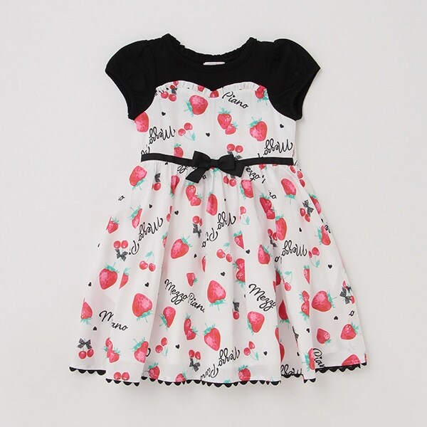 イチゴ柄パフスリーブ　ドッキングワンピース