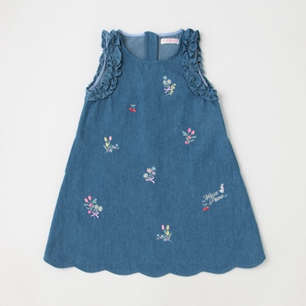 【人気商品再入荷】【直営店で取り扱い無し】花刺しゅう　裾スカラップジャンパースカート