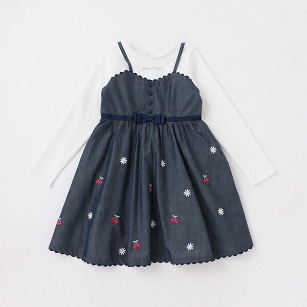 【人気商品再入荷】【直営店で取り扱い無し】チェリー刺しゅう　ドッキングワンピース