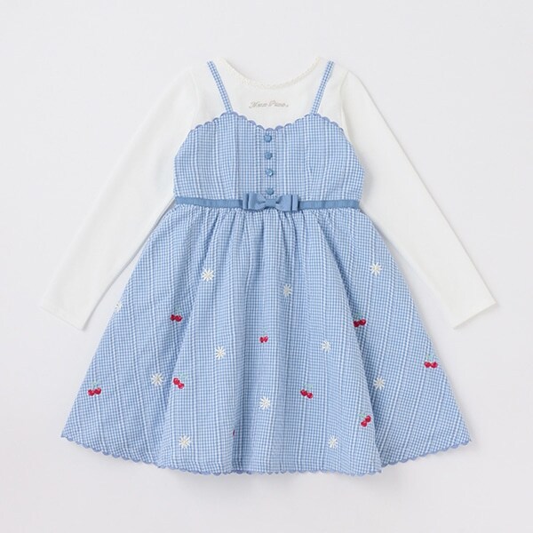 【人気商品再入荷】【直営店で取り扱い無し】チェリー刺しゅう　ドッキングワンピース