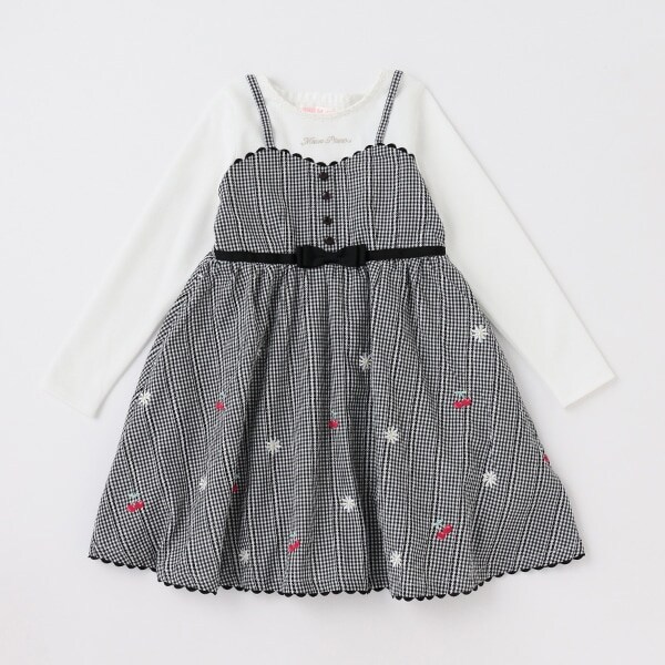 【人気商品再入荷】【直営店で取り扱い無し】チェリー刺しゅう　ドッキングワンピース