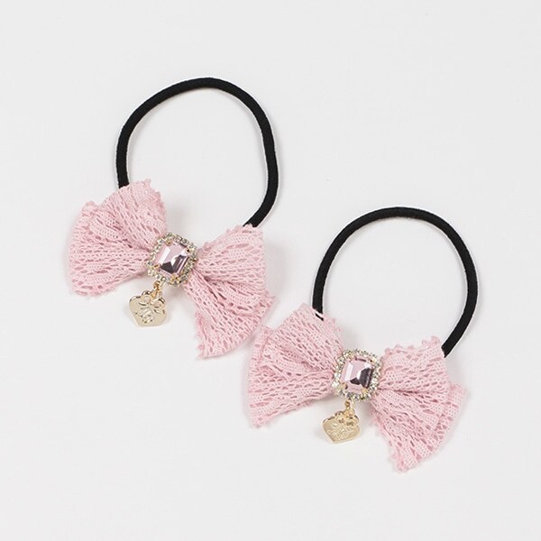 キラキラレースリボン　ヘアポニー2個セット【日本製】