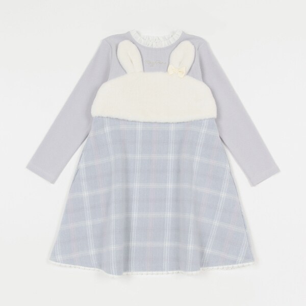 シャギーチェック うさ耳ドッキングワンピース