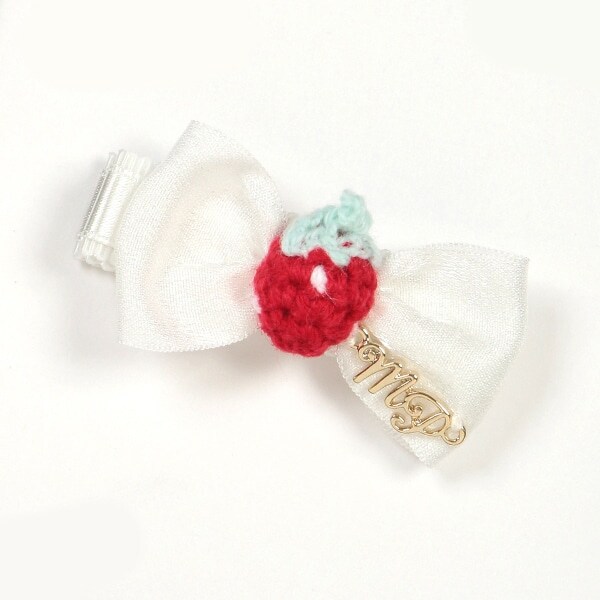 イチゴ編みモチーフ　リボンヘアクリップ【日本製】