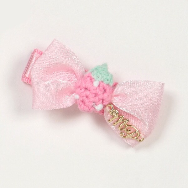 イチゴ編みモチーフ　リボンヘアクリップ【日本製】