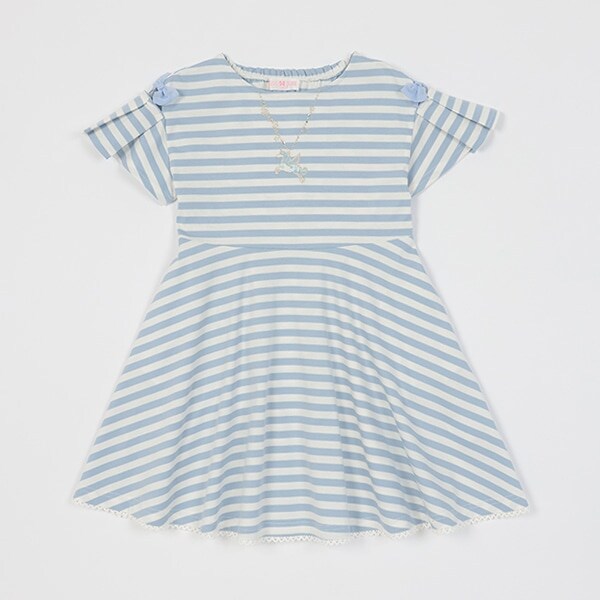 ネックレス刺しゅう　ボーダーカットワンピース