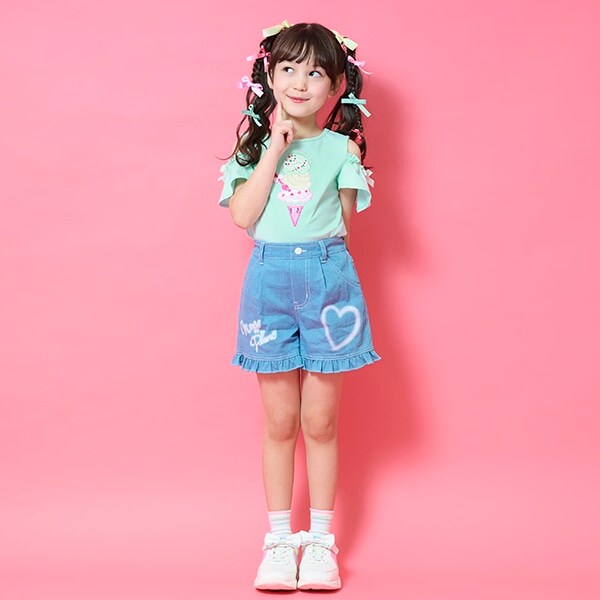 ハートペイントデニム　ショートパンツ