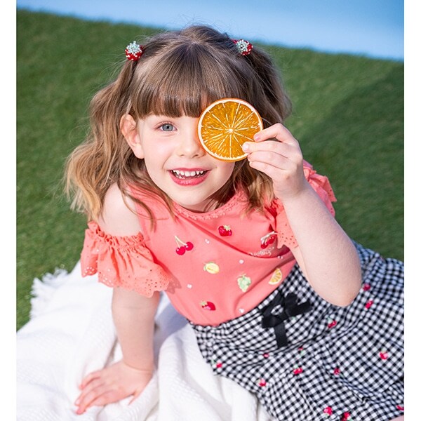 フルーツ刺しゅう　肩開き2wayTシャツ