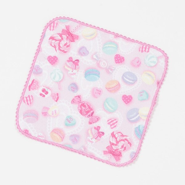 35th　イチゴ・マカロン・ミミポポ柄　ハンドタオル
