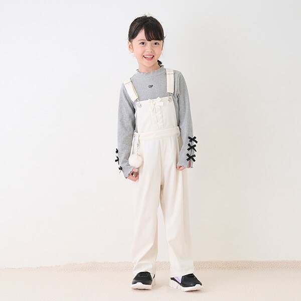 裏起毛デニム・コール天　レースアップ　サロペットパンツ