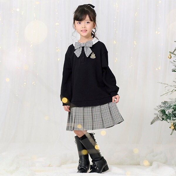 チェックプリーツ　ドッキングワンピース