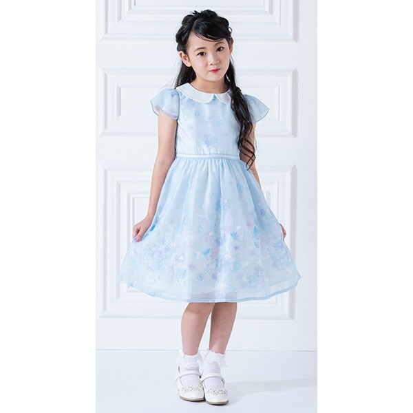 花柄パネルプリント＆刺しゅう　ワンピース