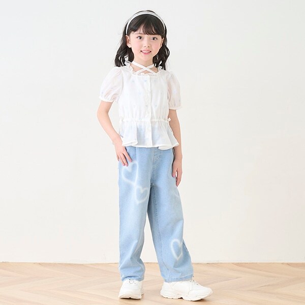 ハートペイント　デニムワイドパンツ