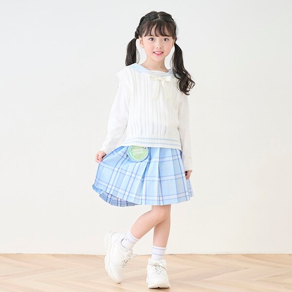 ポーチ付　チェックプリーツスカパン