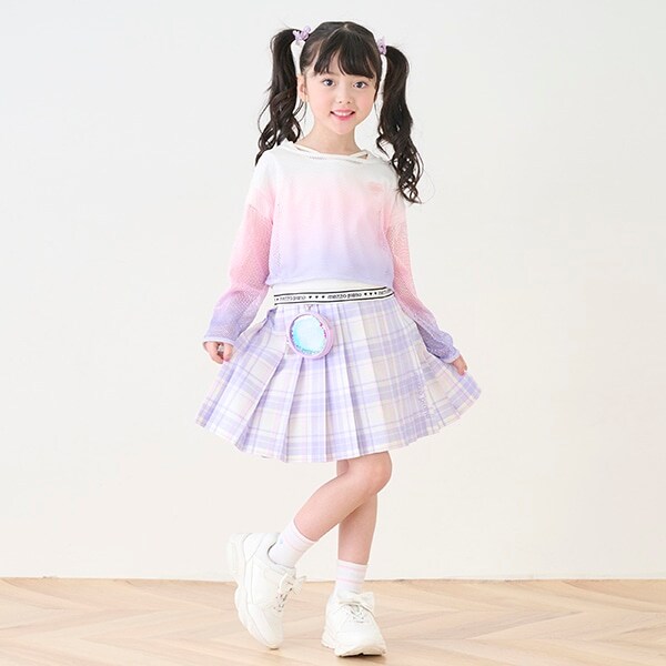 ポーチ付　チェックプリーツスカパン