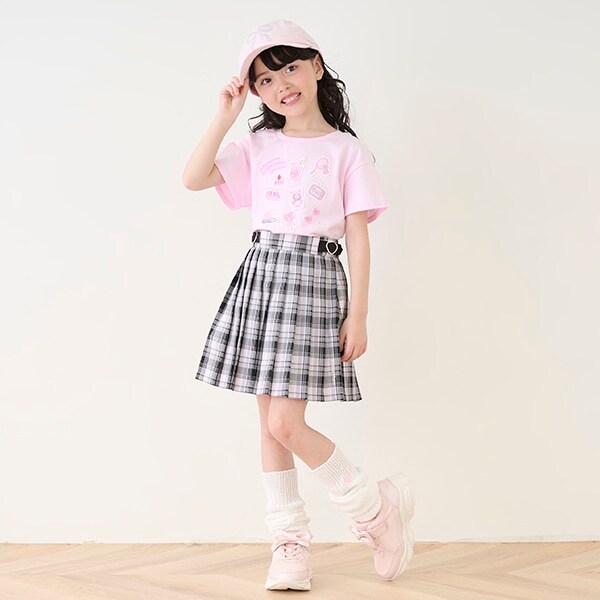 サイドハートベルト　チェックプリーツスカパン