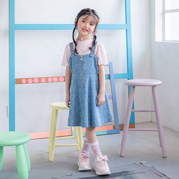 ハート柄デニム　ジャンパースカート