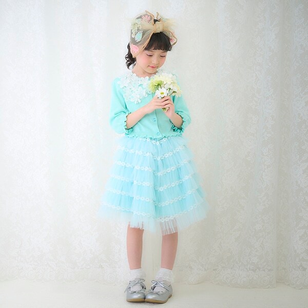 ニットカーディガン＆チュールフリルスカートセット