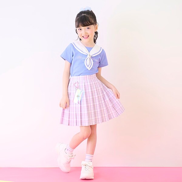 ミニポーチつき　チェックプリーツスカパン