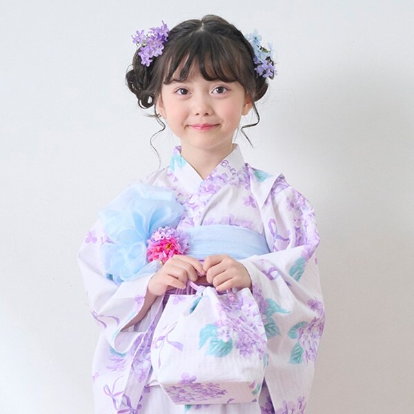 手毬フラワー柄・水彩紫陽花柄　巾着バッグ