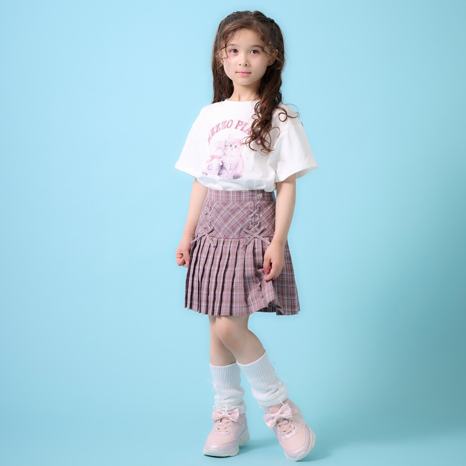 レースアップ　チェックプリーツスカパン