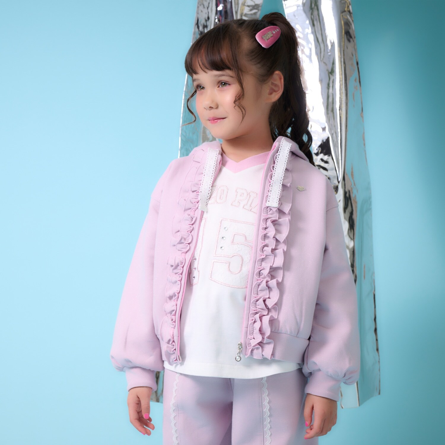 ラメダンボール　フリルZIPパーカ