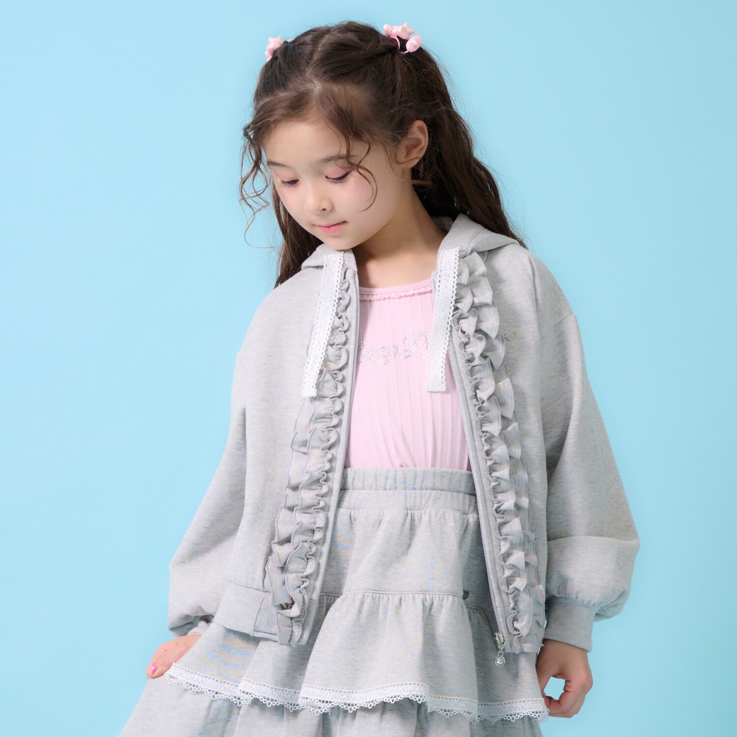 ラメダンボール　フリルZIPパーカ