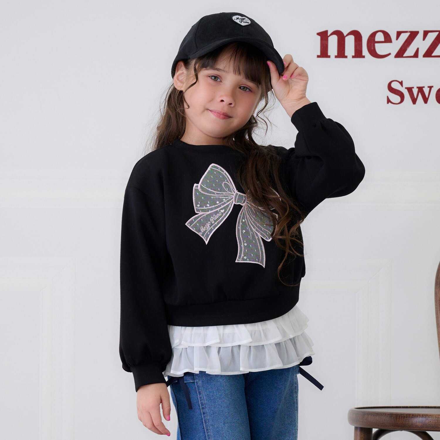 ビッグリボントレーナー＆裾フリルTシャツセット