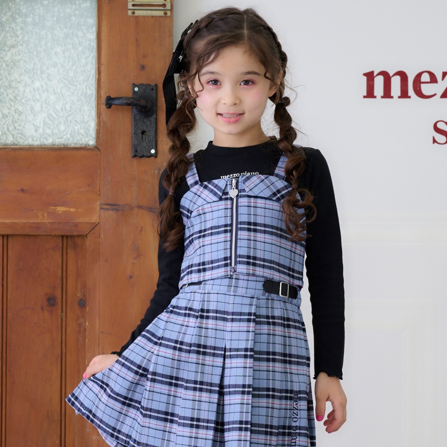 チェックビスチェ＆長袖Tシャツセット