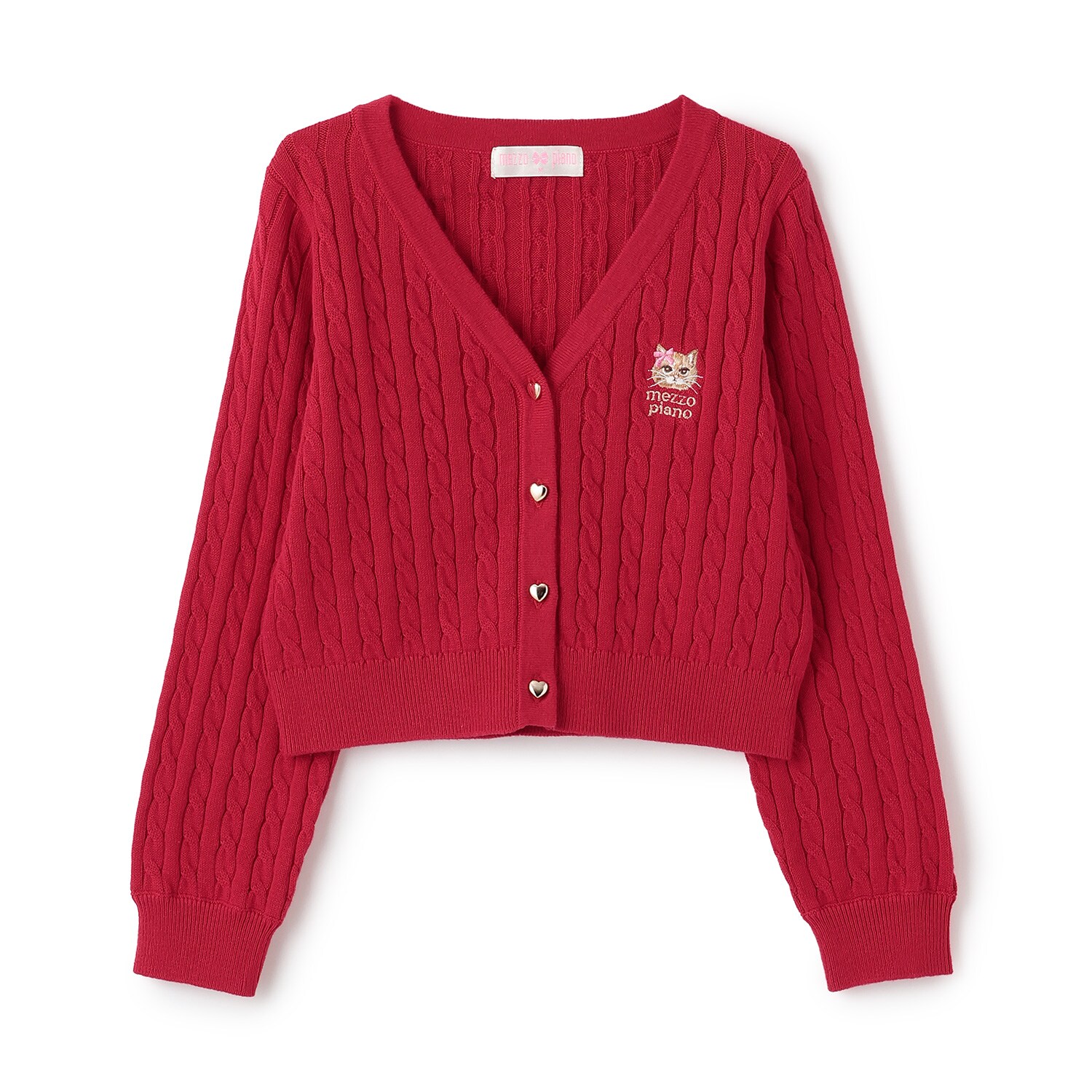 ハートボタン　ケーブルニットカーディガン