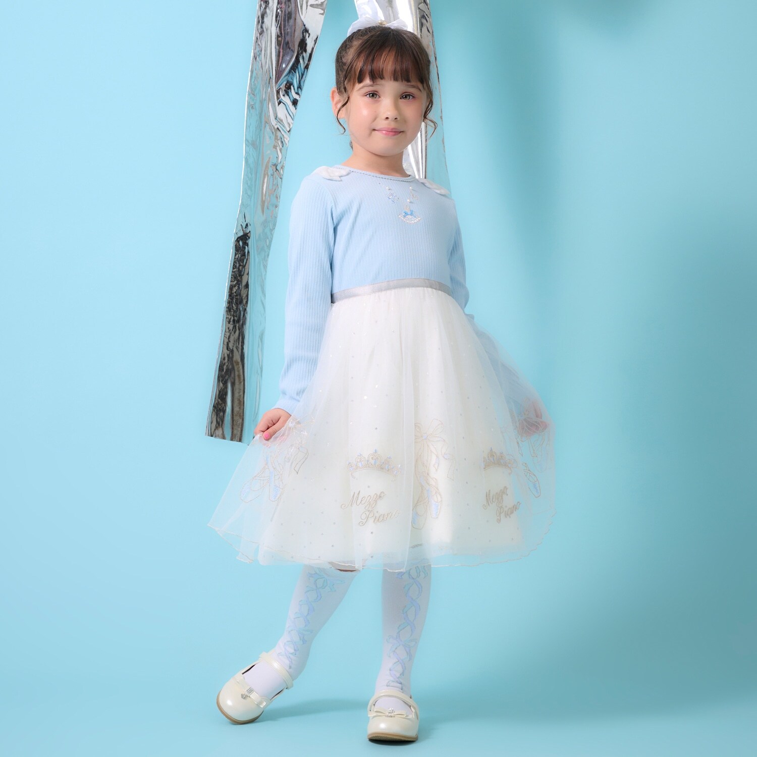 チュール刺しゅうドッキングワンピース