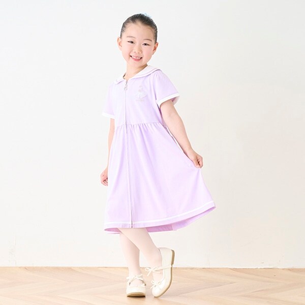 【バレエ】前開きセーラー半袖ワンピース