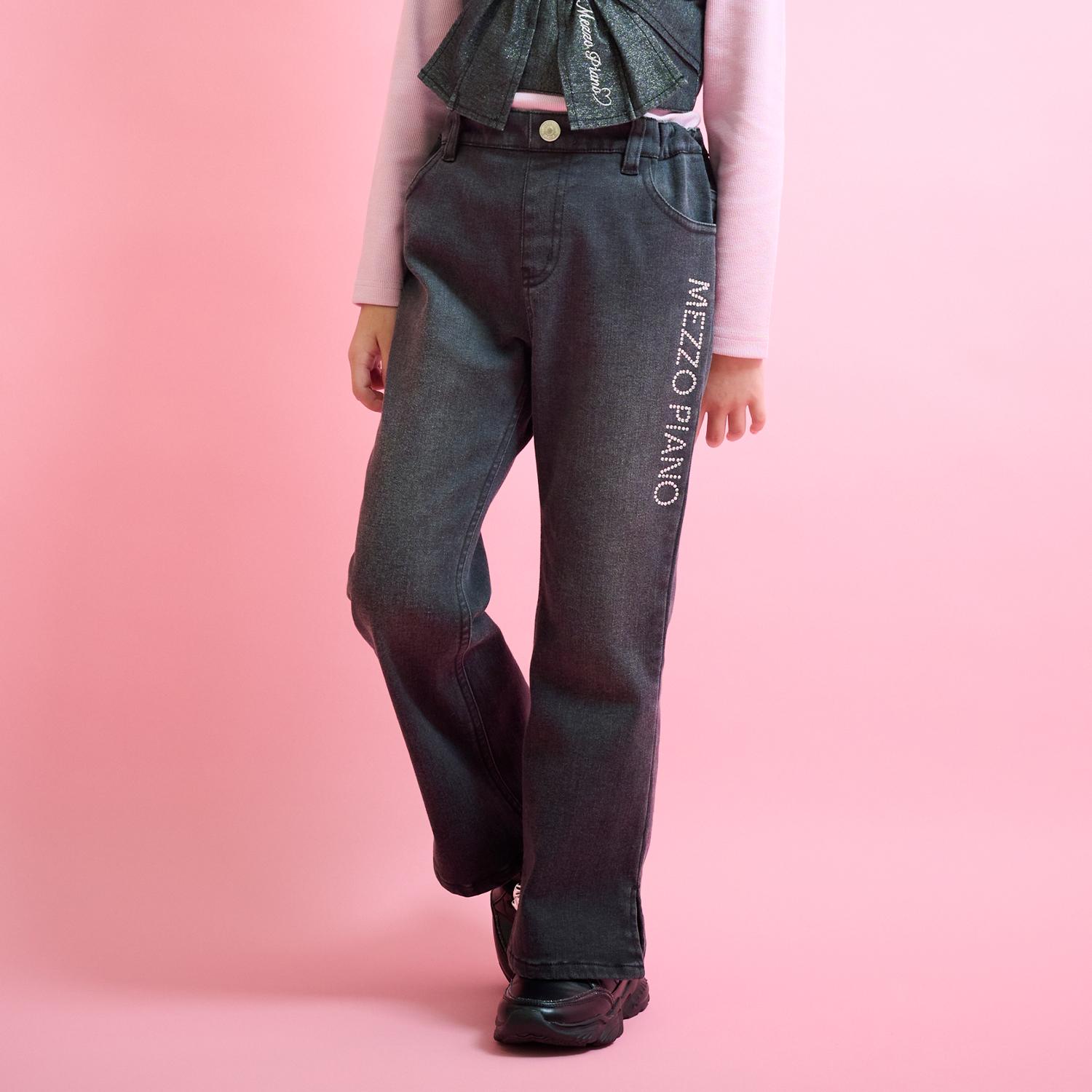 ラインストーンロゴ　フレアデニムロングパンツ