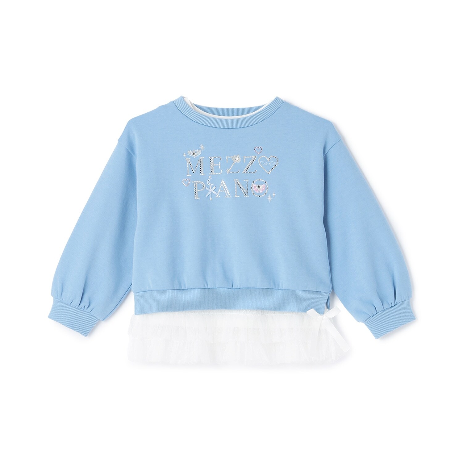 ラインストーンロゴトレーナー＆裾チュールTシャツセット