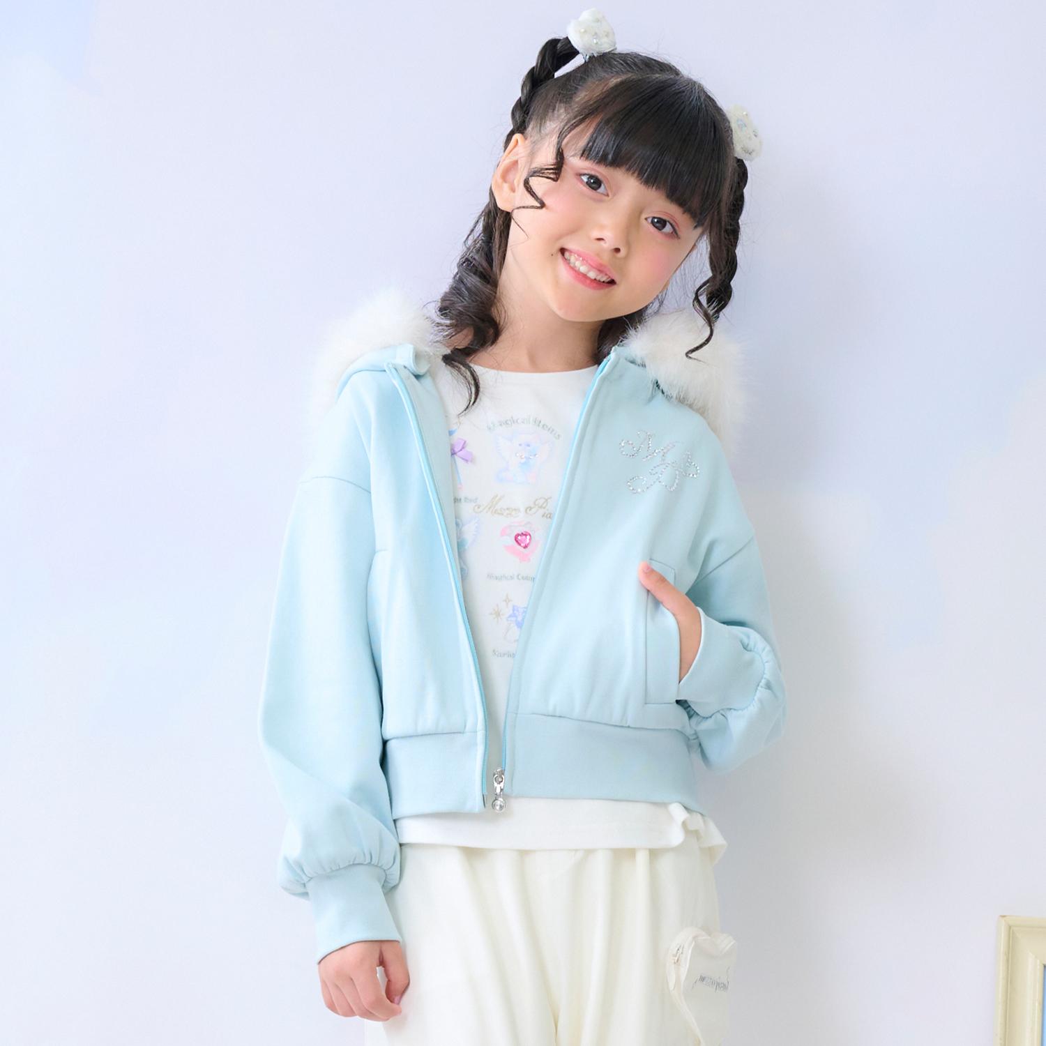 ラメ裏毛　フェイクファーフードZIPパーカ