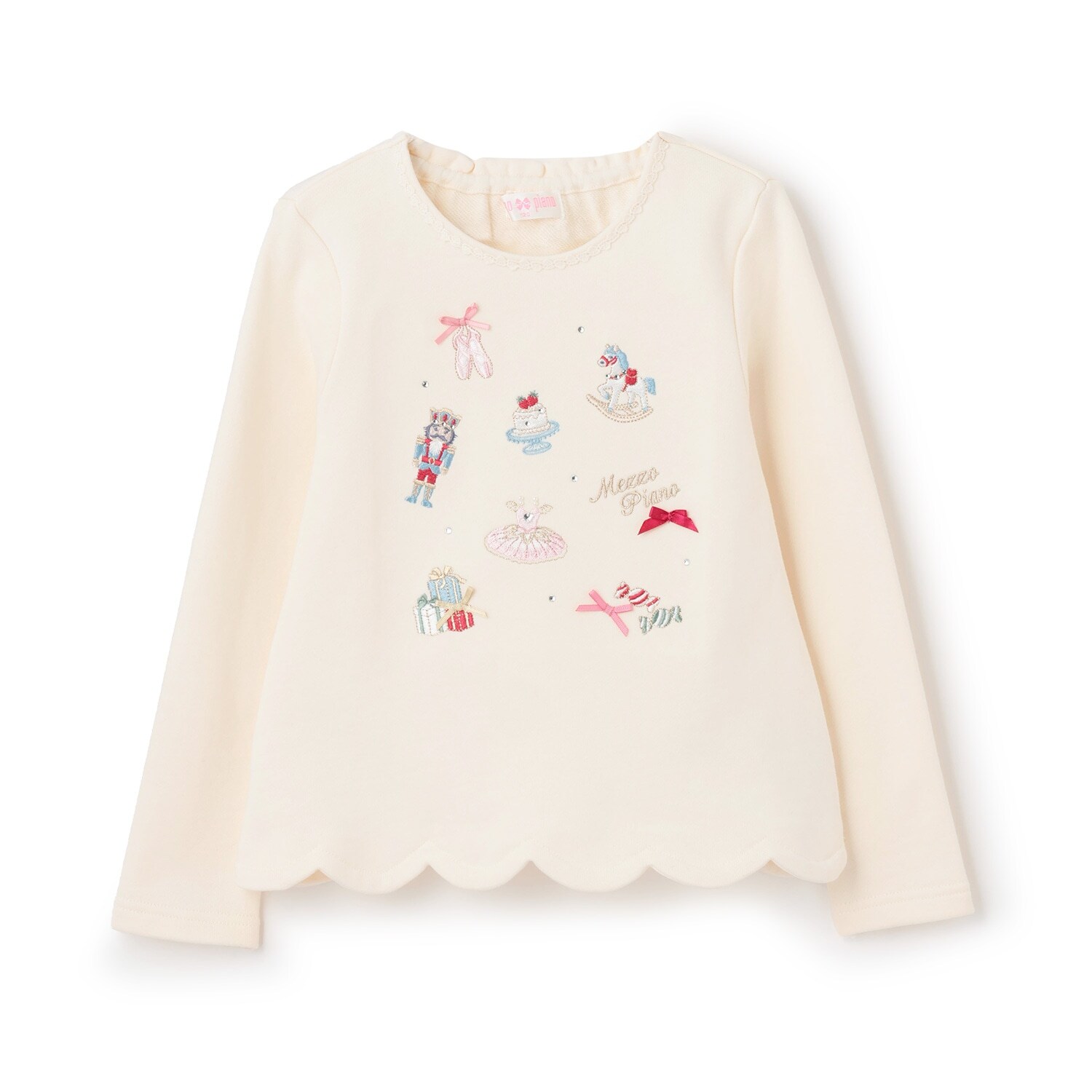 くるみ割り人形アップリケ裾スカラップトレーナー