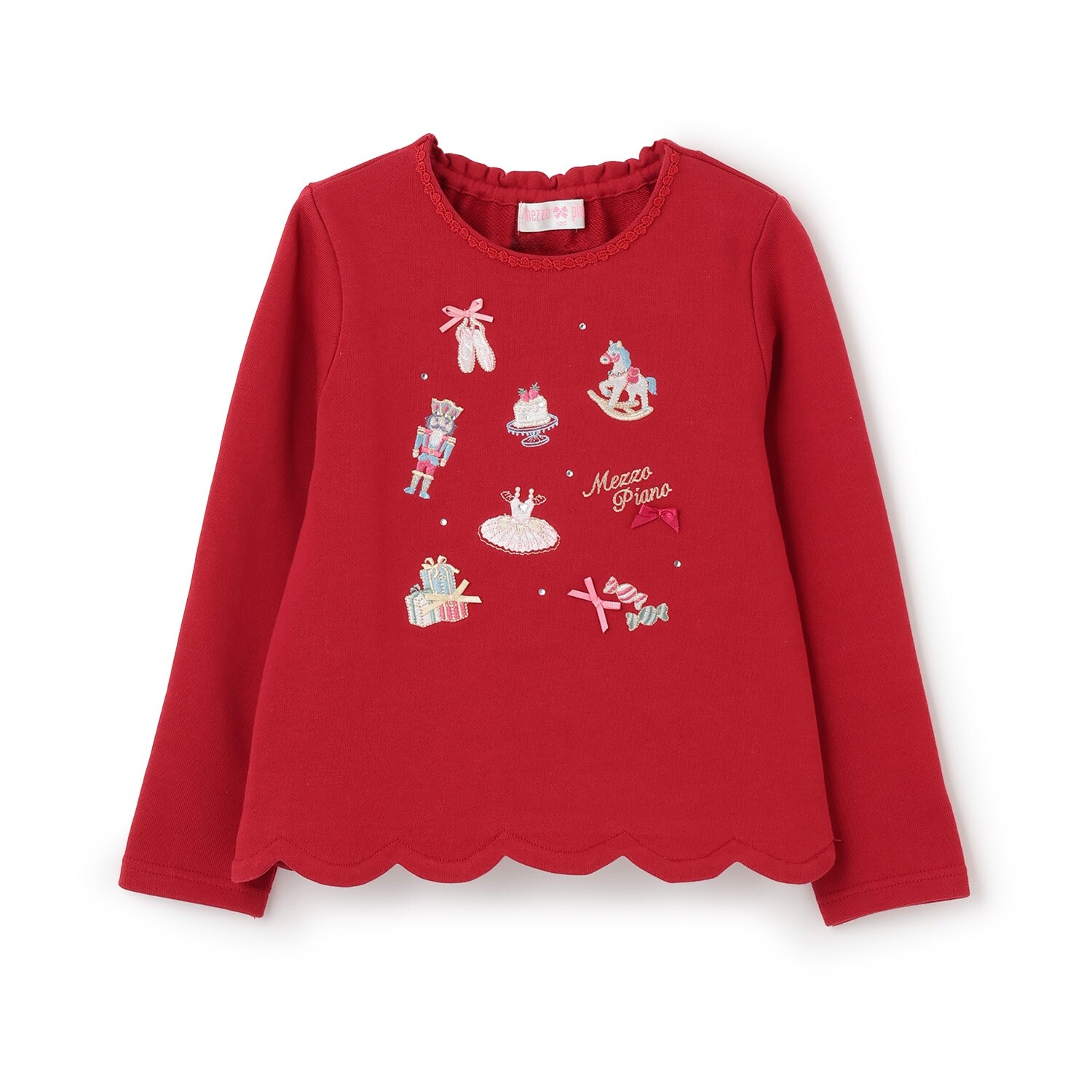 くるみ割り人形アップリケ裾スカラップトレーナー