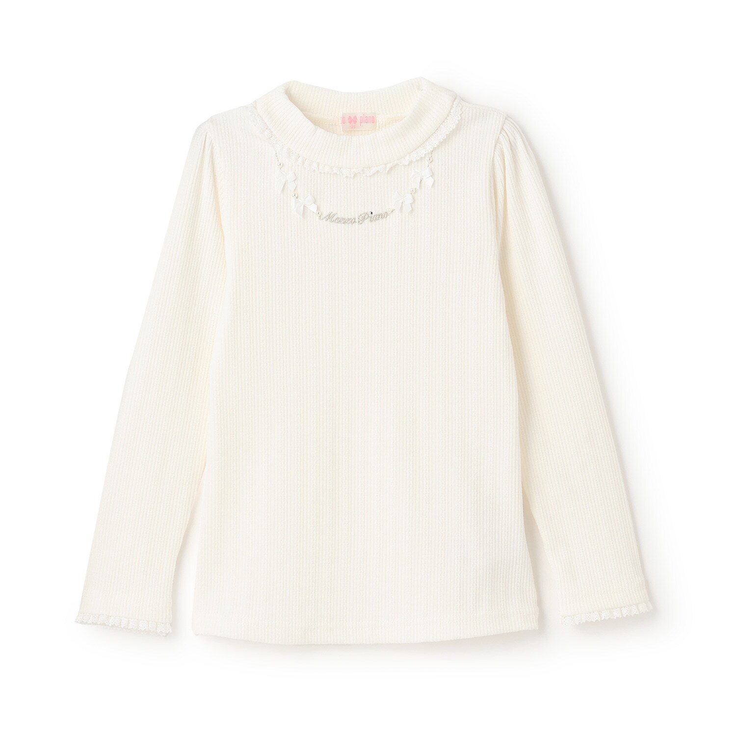 リボンネックレス風　プチハイ長袖Tシャツ